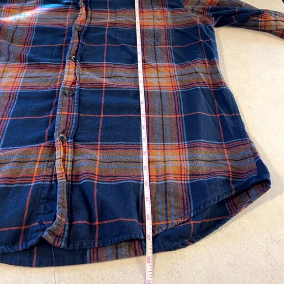 Goodfellow & Co Men's Plaid Flannel Size Large  Navy Orange And Grey - Picture 7 of 7